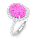 Rosec Jewels-Oval Cut Created Pink Sapphire and Diamond Halo Ring