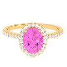 Rosec Jewels-Oval Cut Created Pink Sapphire and Diamond Halo Ring