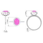 Rosec Jewels-Oval Cut Created Pink Sapphire and Diamond Halo Ring