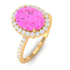 Rosec Jewels-Oval Cut Created Pink Sapphire and Diamond Halo Ring