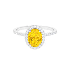 Rosec Jewels-Oval Cut Created Yellow Sapphire and Moissanite Classic Halo Engagement Ring