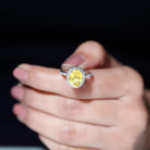 Rosec Jewels-Oval Cut Created Yellow Sapphire and Moissanite Classic Halo Engagement Ring