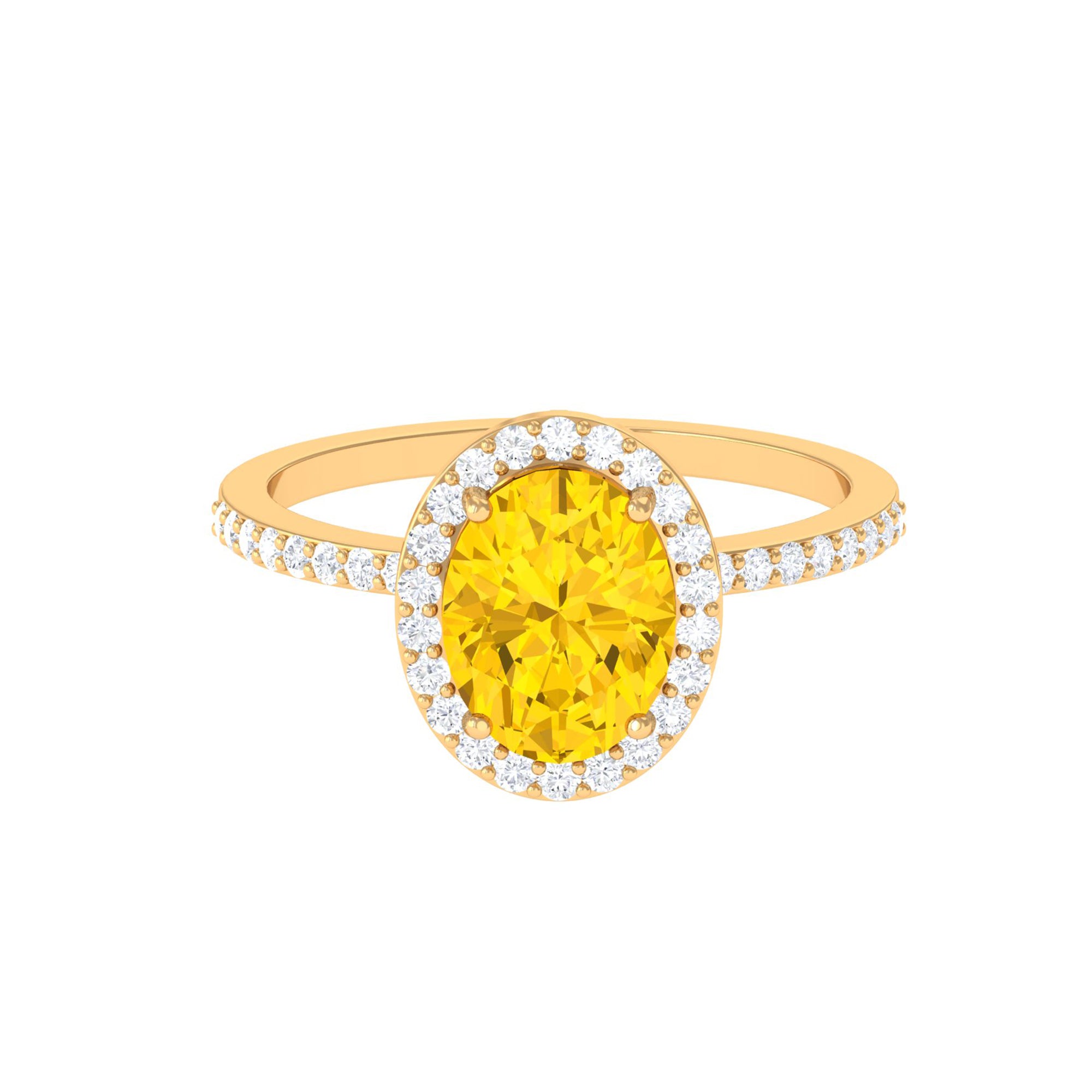 Rosec Jewels-Oval Cut Created Yellow Sapphire and Moissanite Classic Halo Engagement Ring