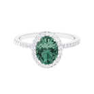 Rosec Jewels-Oval Cut Created Green Sapphire and Diamond Halo Ring