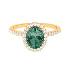 Rosec Jewels-Oval Cut Created Green Sapphire and Diamond Halo Ring