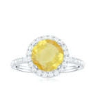 Rosec Jewels-Lab Created yellow Sapphire Round Halo Engagement Ring with Moissanite