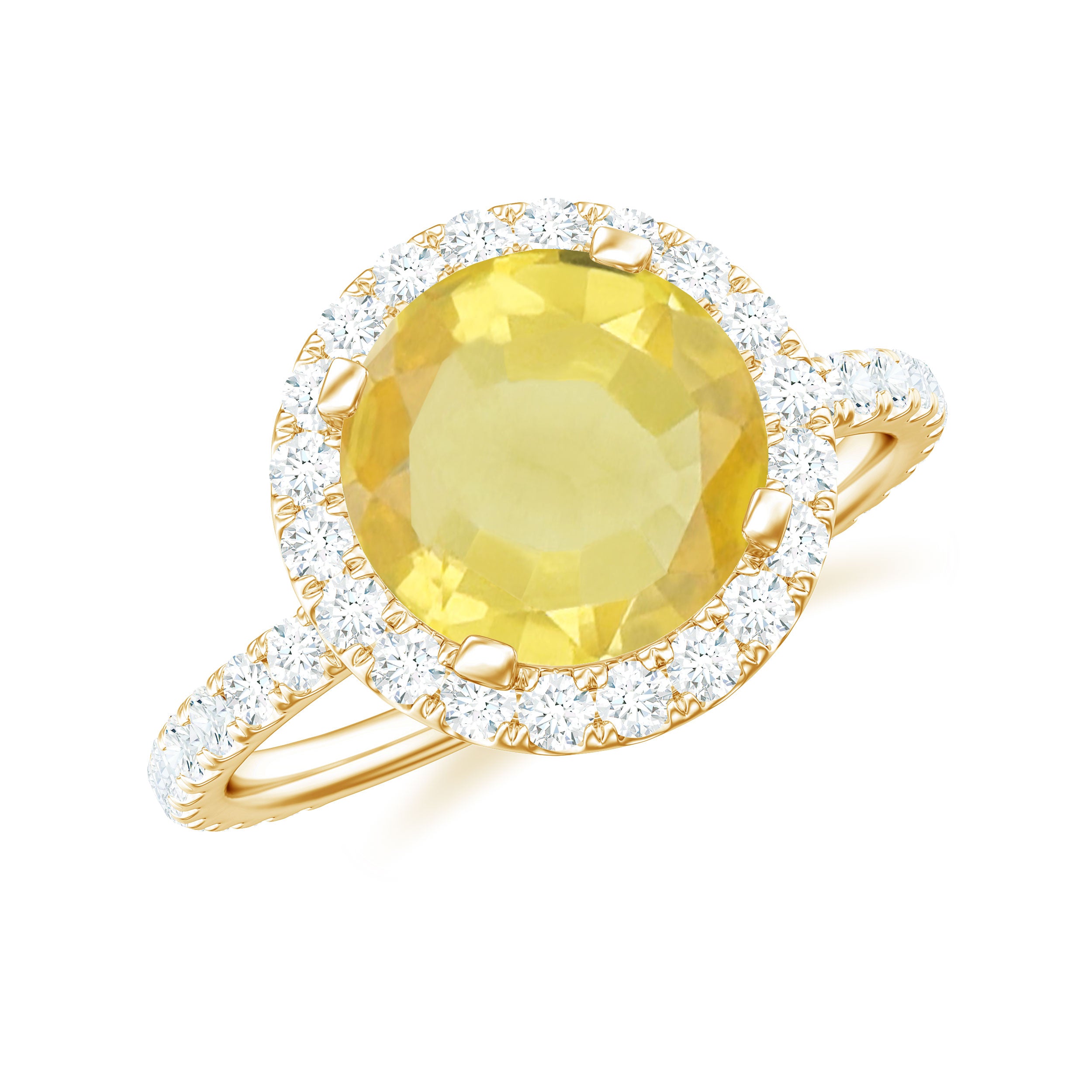 Rosec Jewels-Lab Created yellow Sapphire Round Halo Engagement Ring with Moissanite