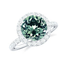 Rosec Jewels-Round Lab Created Green Sapphire Halo Engagement Ring with Moissanite