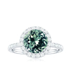 Rosec Jewels-Round Lab Created Green Sapphire Halo Engagement Ring with Moissanite