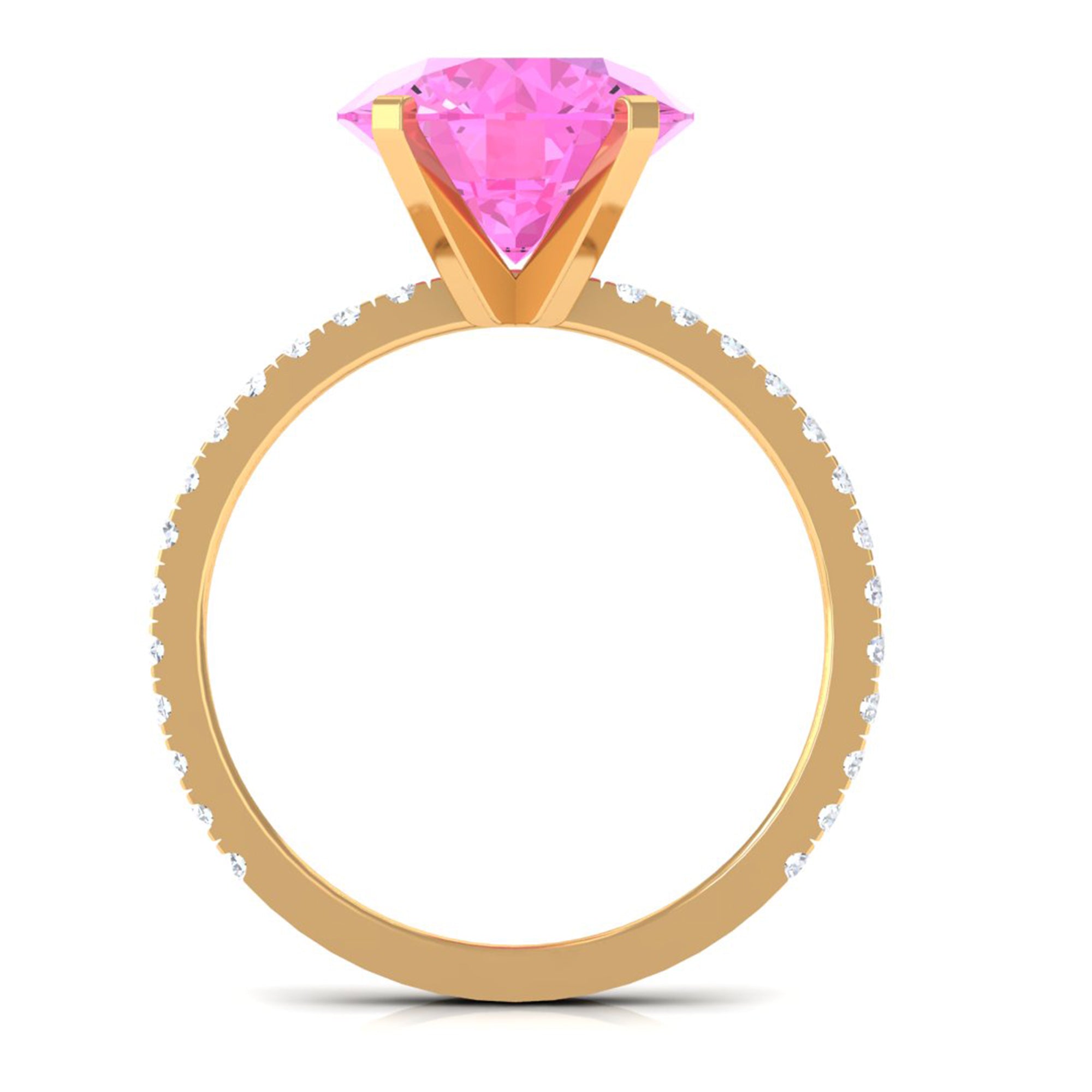 Rosec Jewels-Round Created Pink Sapphire Solitaire Engagement Ring with Diamond