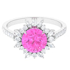 Rosec Jewels-Created Pink Sapphire Cocktail Ring with Moissanite Floral Halo