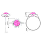 Rosec Jewels-Created Pink Sapphire Cocktail Ring with Moissanite Floral Halo