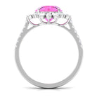 Rosec Jewels-Created Pink Sapphire Cocktail Ring with Moissanite Floral Halo