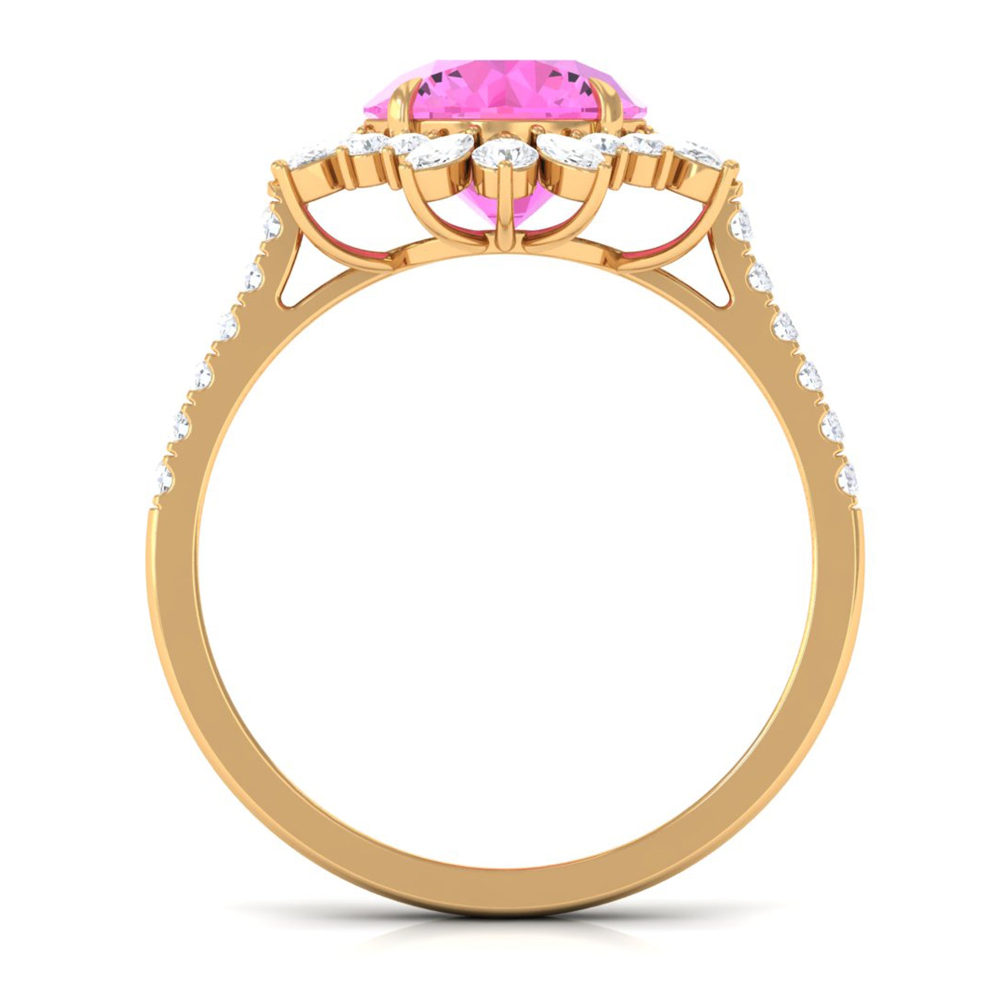 Rosec Jewels-Created Pink Sapphire Cocktail Ring with Moissanite Floral Halo