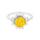 Rosec Jewels-Created Yellow Sapphire Floral Engagement Ring with Moissanite