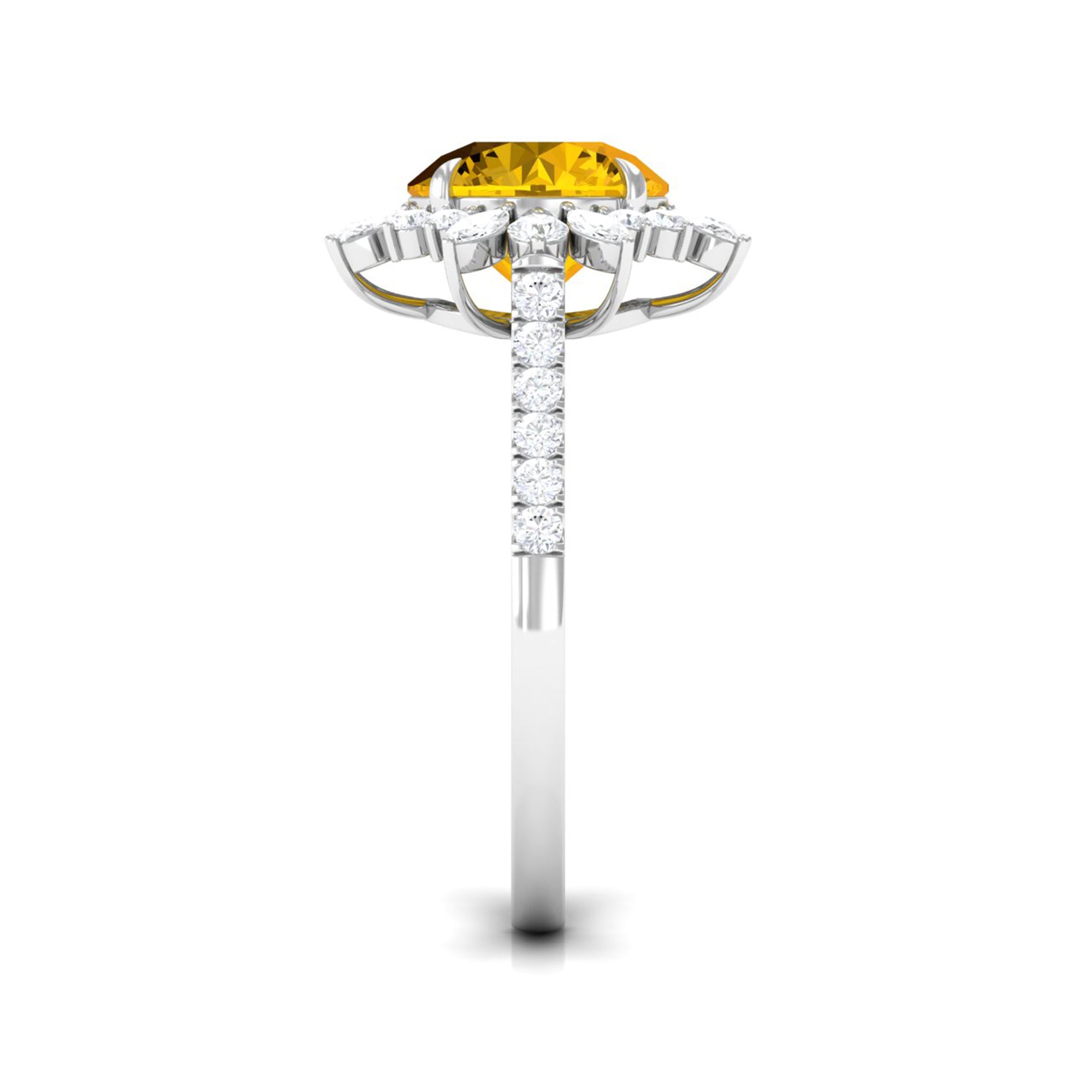 Rosec Jewels-Created Yellow Sapphire Floral Engagement Ring with Moissanite