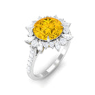 Rosec Jewels-Created Yellow Sapphire Floral Engagement Ring with Moissanite