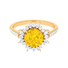 Rosec Jewels-Created Yellow Sapphire Floral Engagement Ring with Moissanite