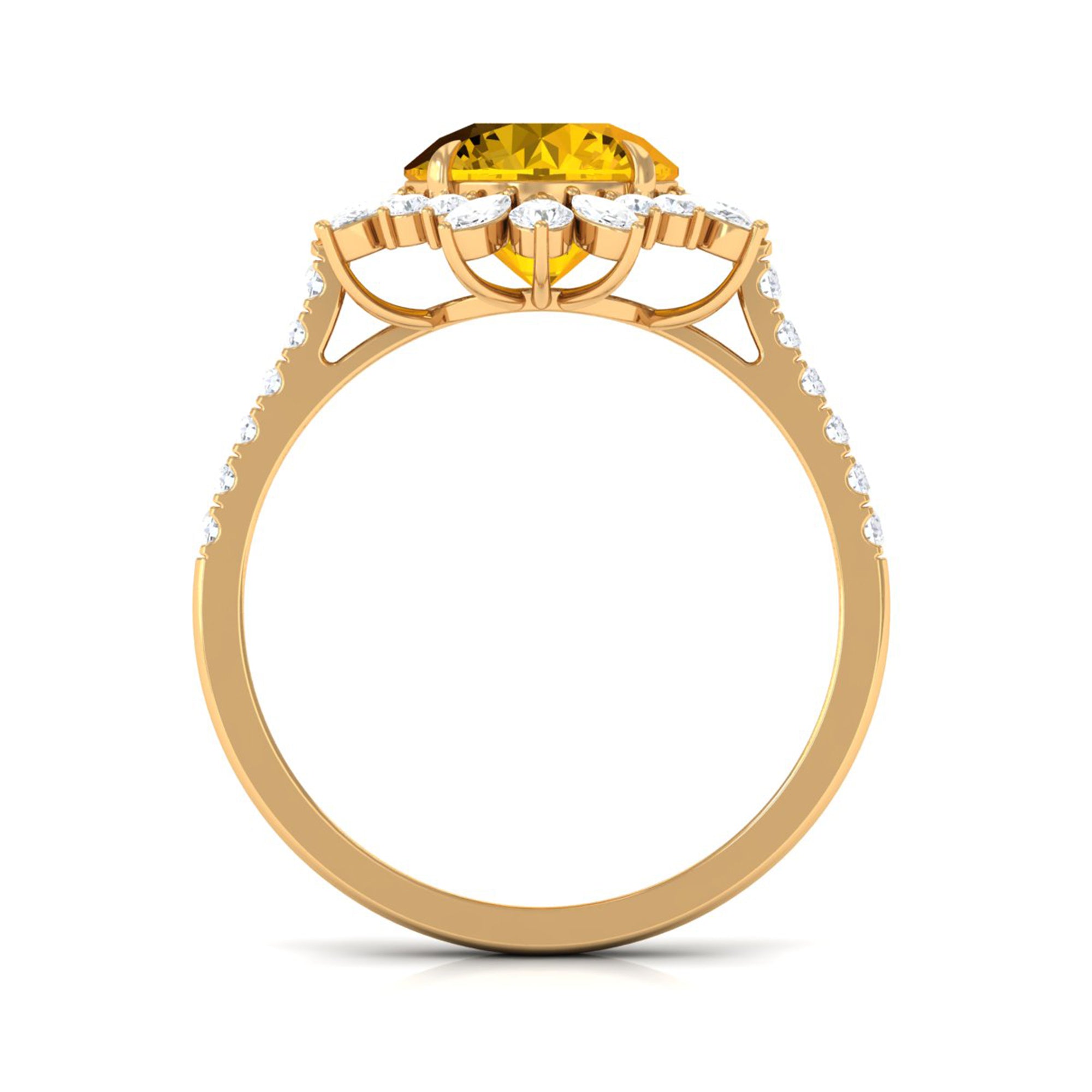 Rosec Jewels-Created Yellow Sapphire Floral Engagement Ring with Moissanite