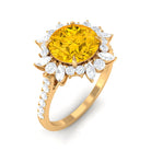 Rosec Jewels-Created Yellow Sapphire Floral Engagement Ring with Moissanite