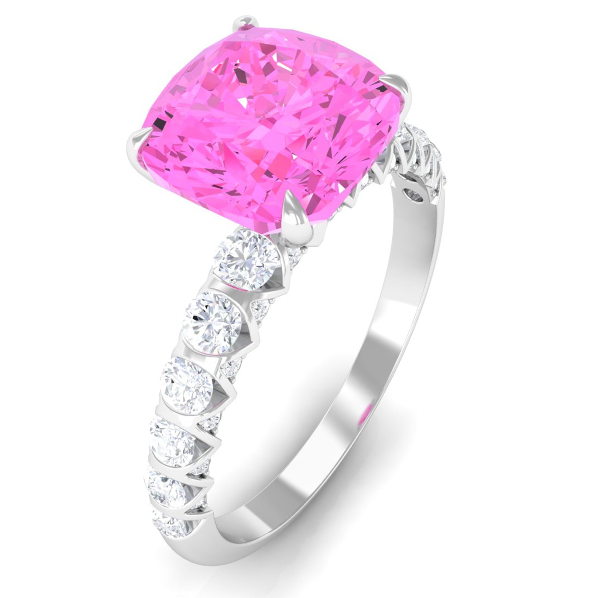 Rosec Jewels-Created Pink Sapphire Engagement Ring with Diamond