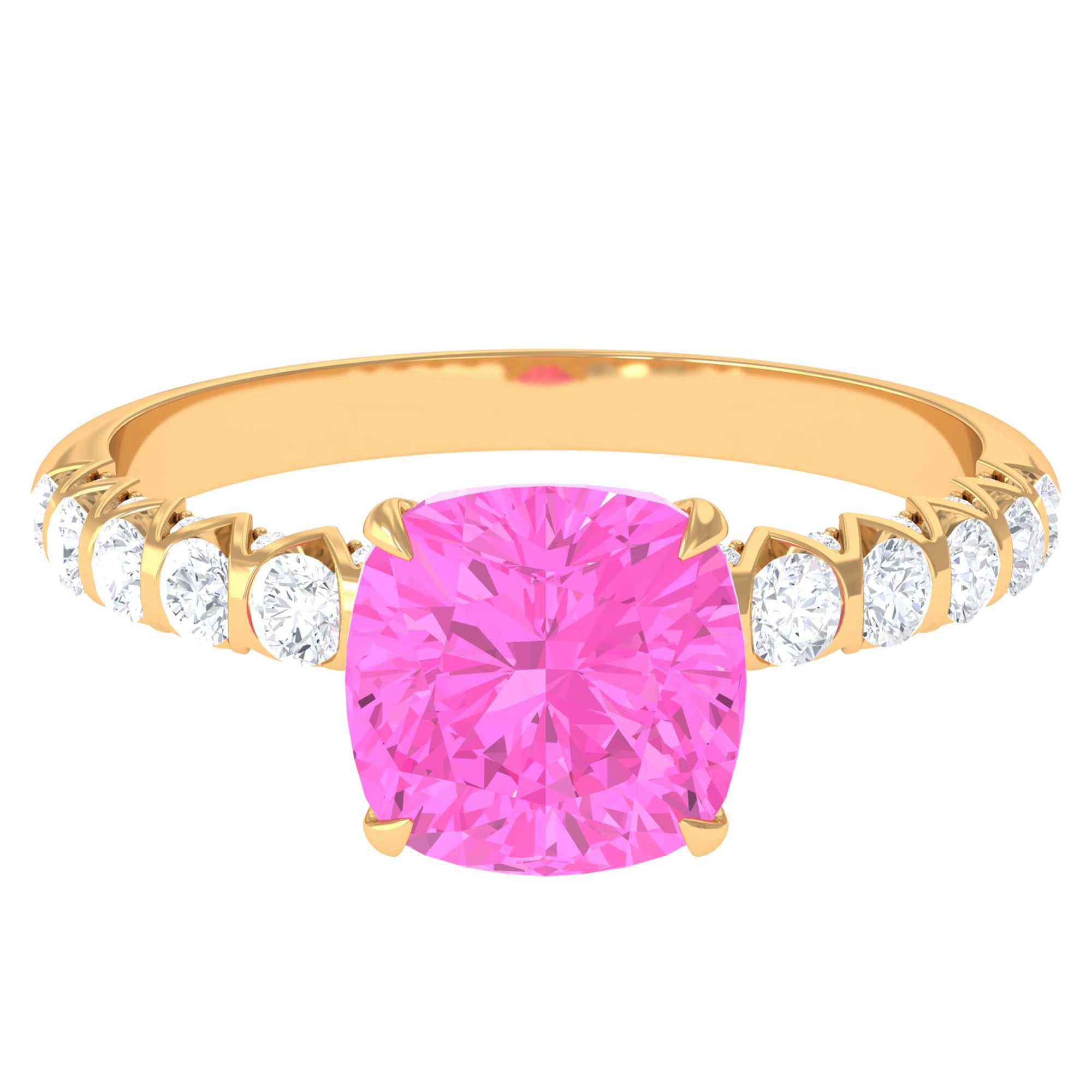 Rosec Jewels-Created Pink Sapphire Engagement Ring with Diamond