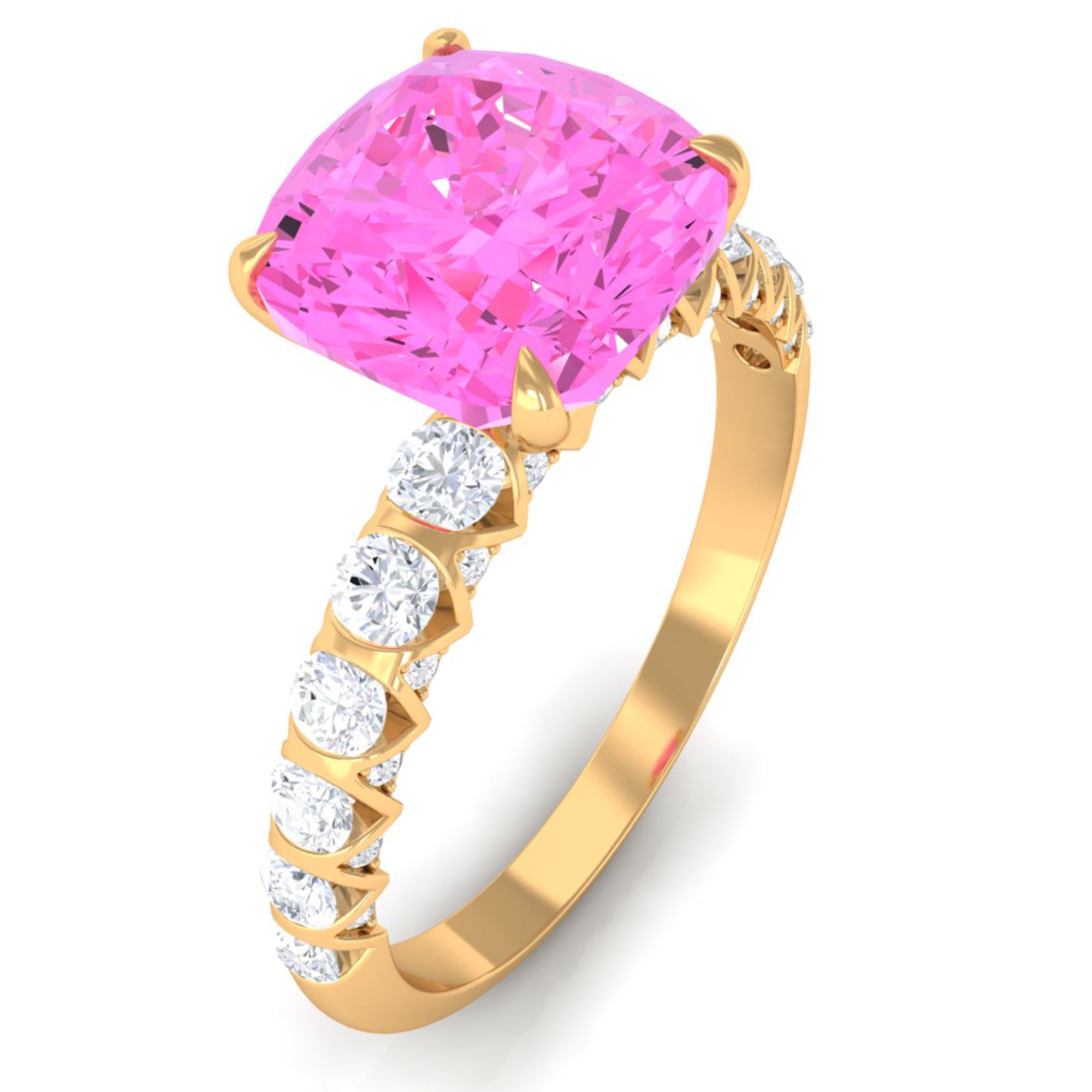 Rosec Jewels-Created Pink Sapphire Engagement Ring with Diamond