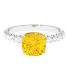 Rosec Jewels-Cushion Cut Created Yellow Sapphire Engagement Ring with Moissanite