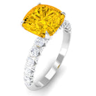 Rosec Jewels-Cushion Cut Created Yellow Sapphire Engagement Ring with Moissanite