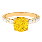 Rosec Jewels-Cushion Cut Created Yellow Sapphire Engagement Ring with Moissanite