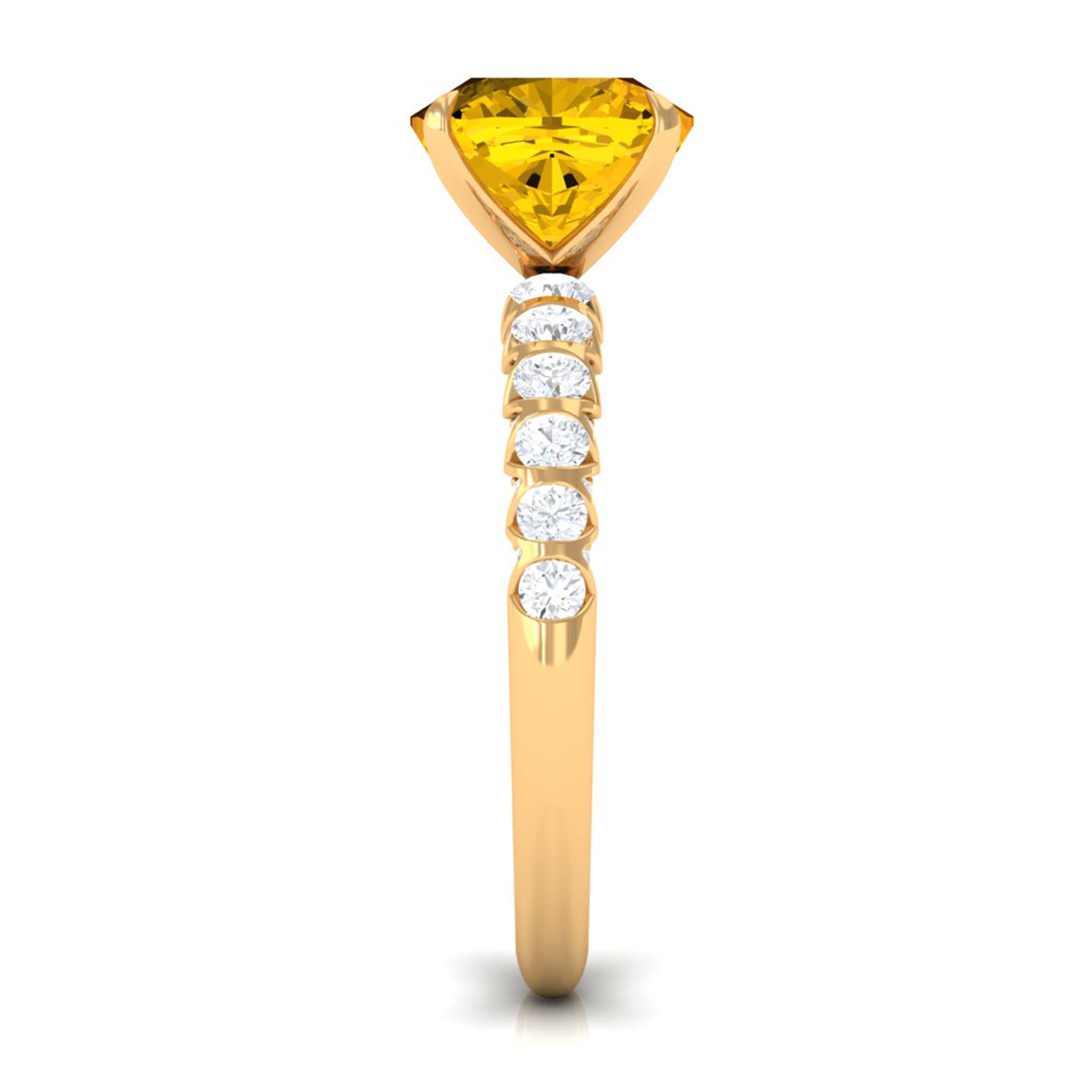 Rosec Jewels-Cushion Cut Created Yellow Sapphire Engagement Ring with Moissanite