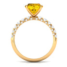 Rosec Jewels-Cushion Cut Created Yellow Sapphire Engagement Ring with Moissanite