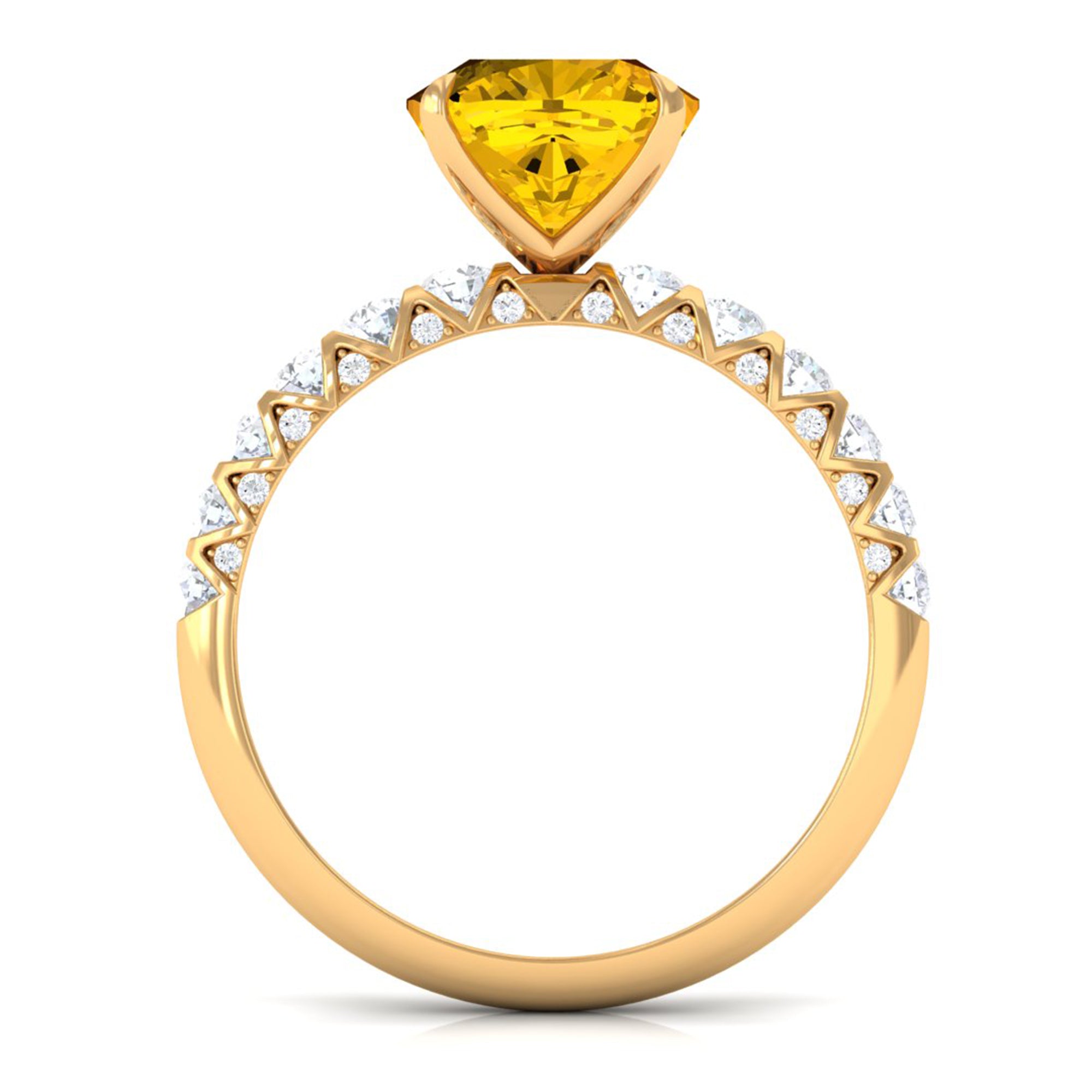 Rosec Jewels-Cushion Cut Created Yellow Sapphire Engagement Ring with Moissanite