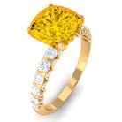 Rosec Jewels-Cushion Cut Created Yellow Sapphire Engagement Ring with Moissanite