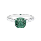 Rosec Jewels-Cushion Cut Created Green Sapphire Engagement Ring with Moissanite