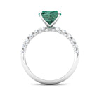 Rosec Jewels-Cushion Cut Created Green Sapphire Engagement Ring with Moissanite