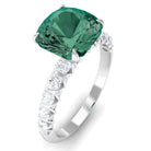 Rosec Jewels-Cushion Cut Created Green Sapphire Engagement Ring with Moissanite