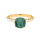 Rosec Jewels-Cushion Cut Created Green Sapphire Engagement Ring with Moissanite