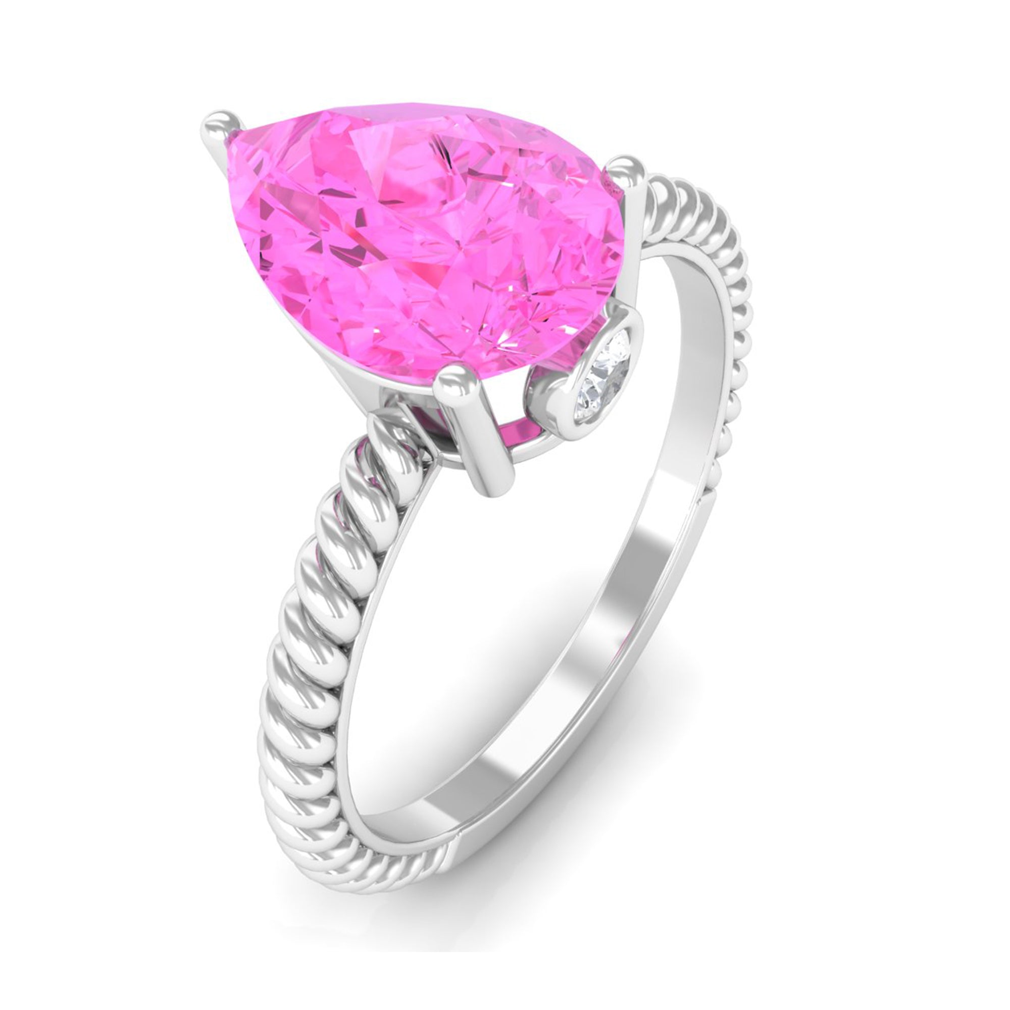 Rosec Jewels-Pear Created Pink Sapphire Solitaire Engagement Ring