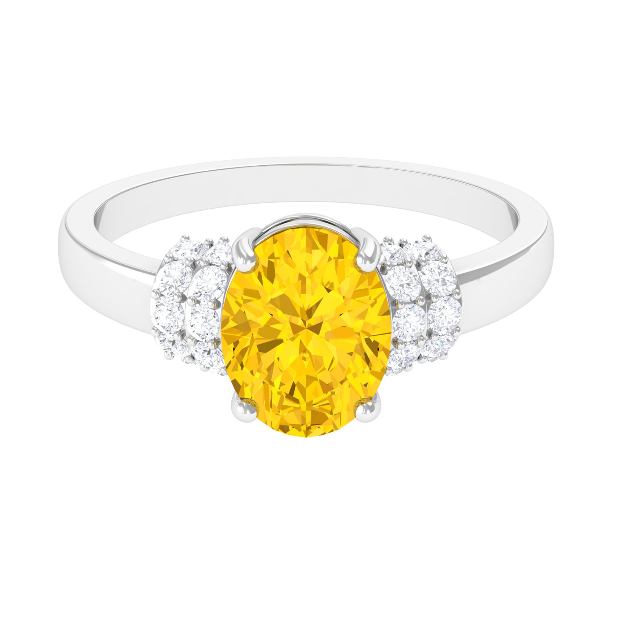 Rosec Jewels-Created Yellow Sapphire Oval Engagement Ring with Moissanite Accent