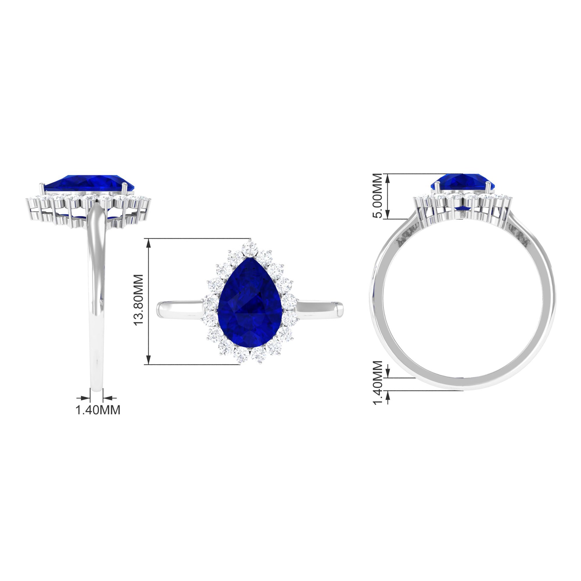 Rosec Jewels-Created Blue Sapphire and Diamond Halo Teardrop Ring