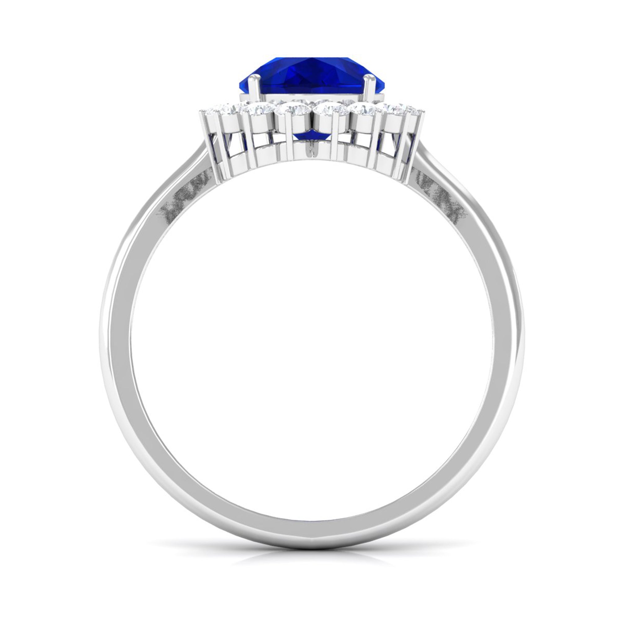 Rosec Jewels-Created Blue Sapphire and Diamond Halo Teardrop Ring