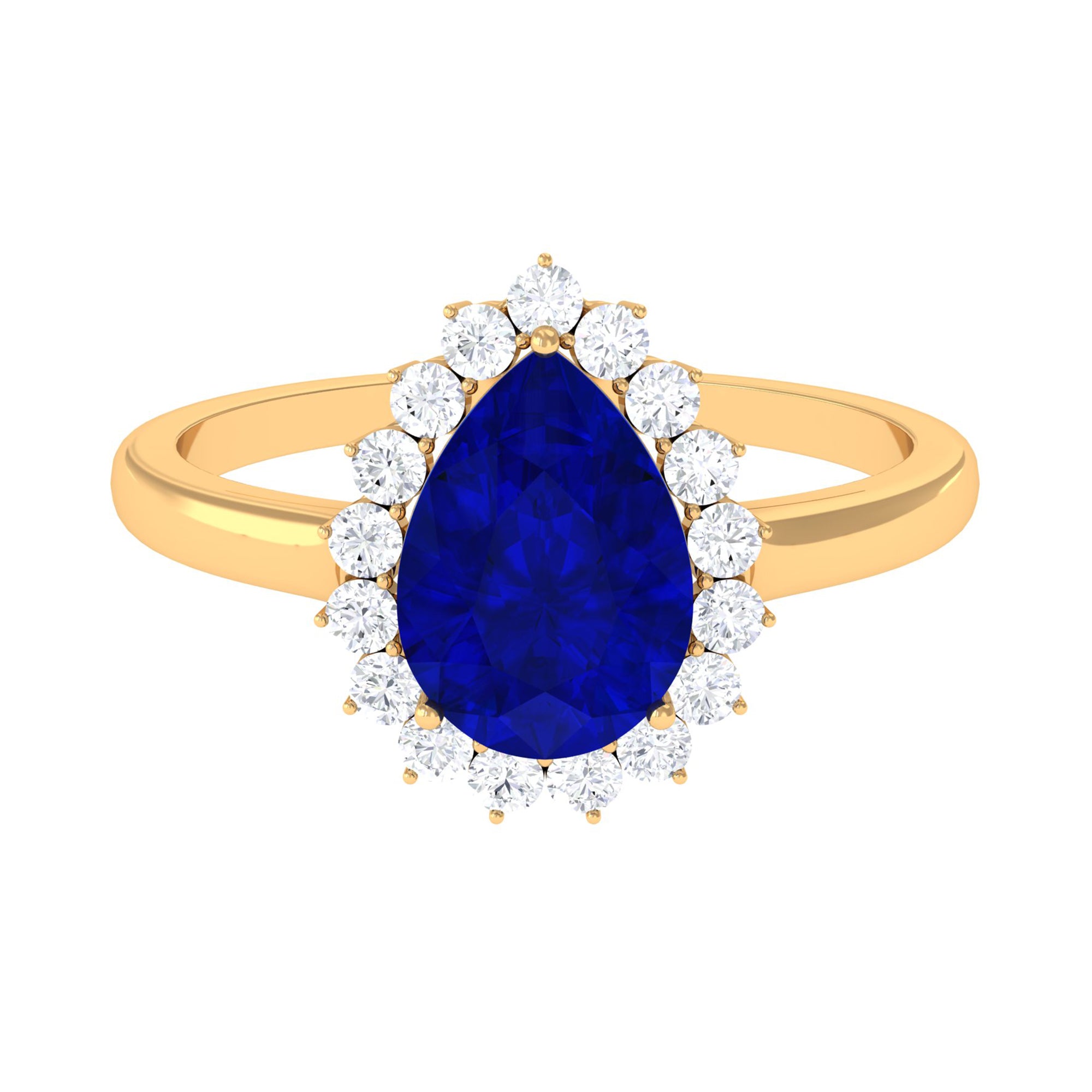 Rosec Jewels-Created Blue Sapphire and Diamond Halo Teardrop Ring