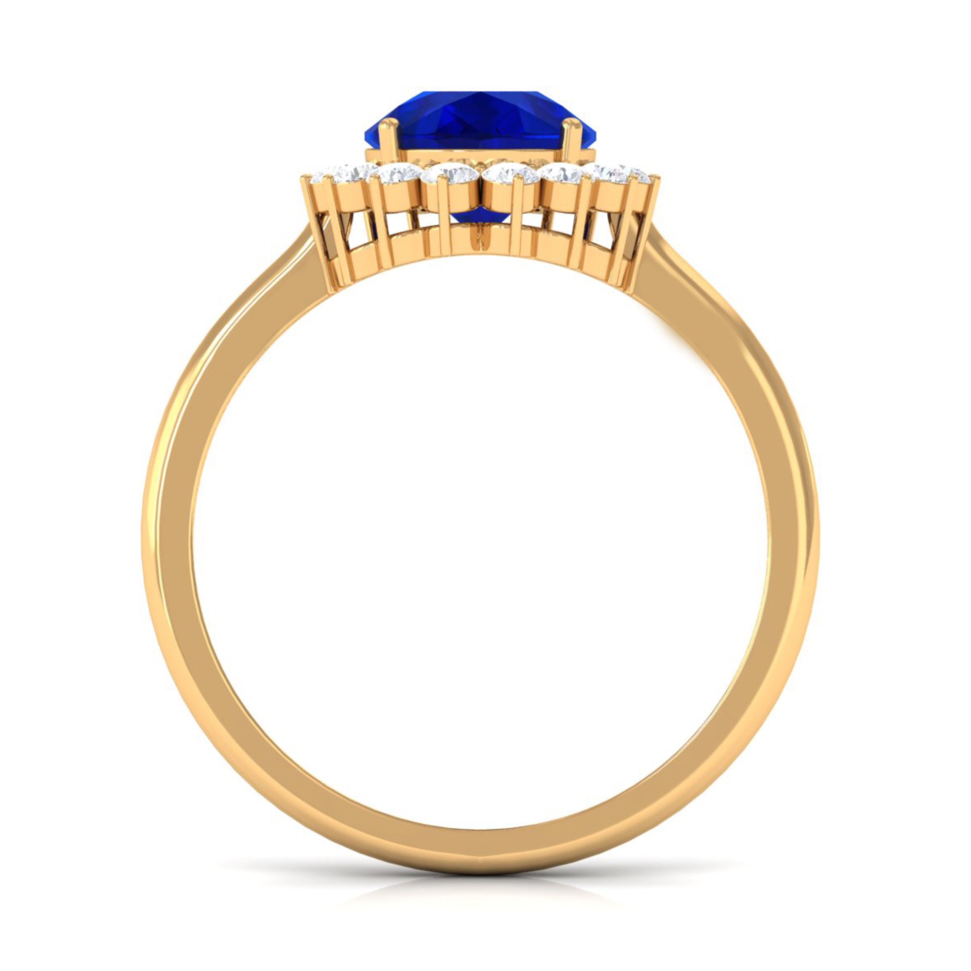 Rosec Jewels-Created Blue Sapphire and Diamond Halo Teardrop Ring