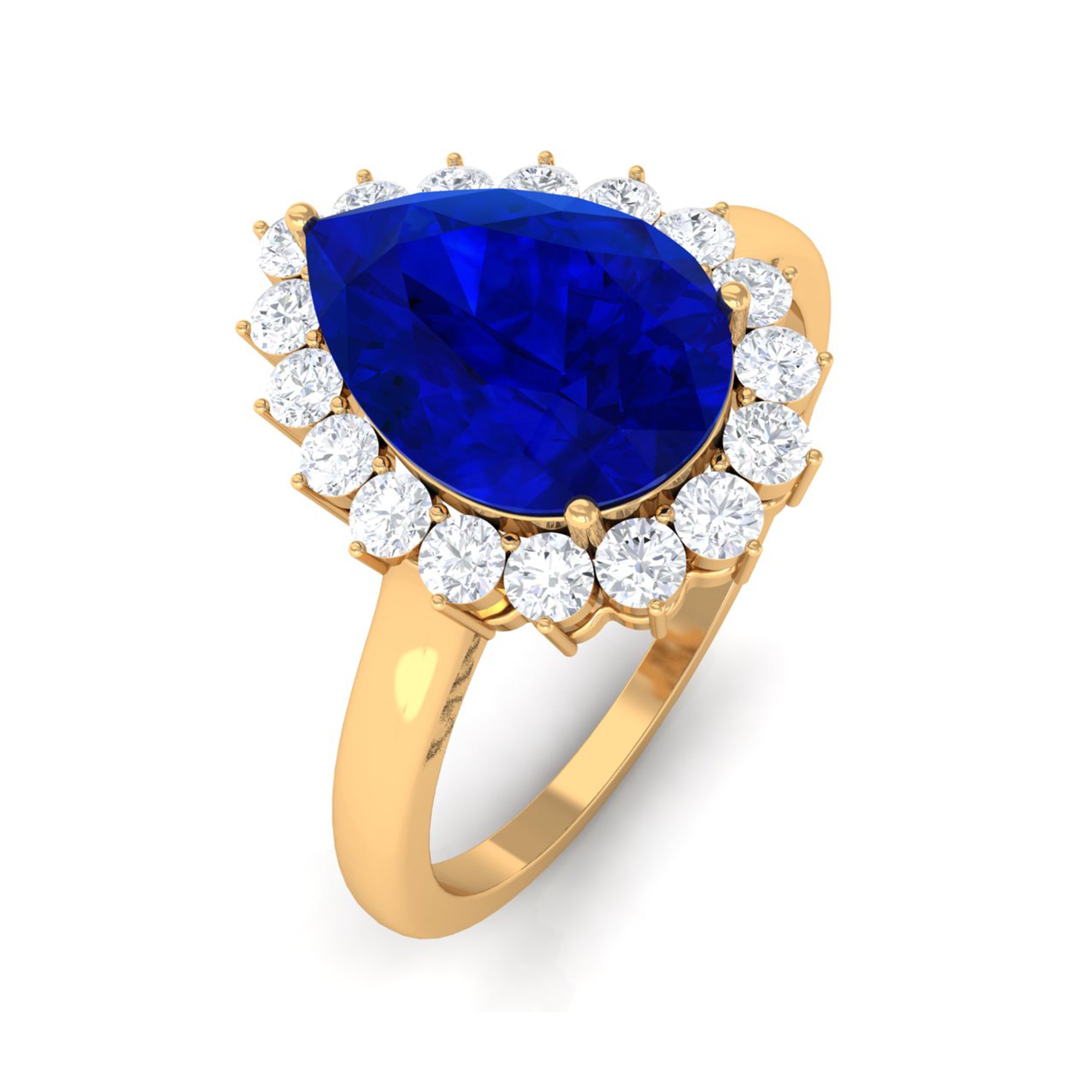 Rosec Jewels-Created Blue Sapphire and Diamond Halo Teardrop Ring