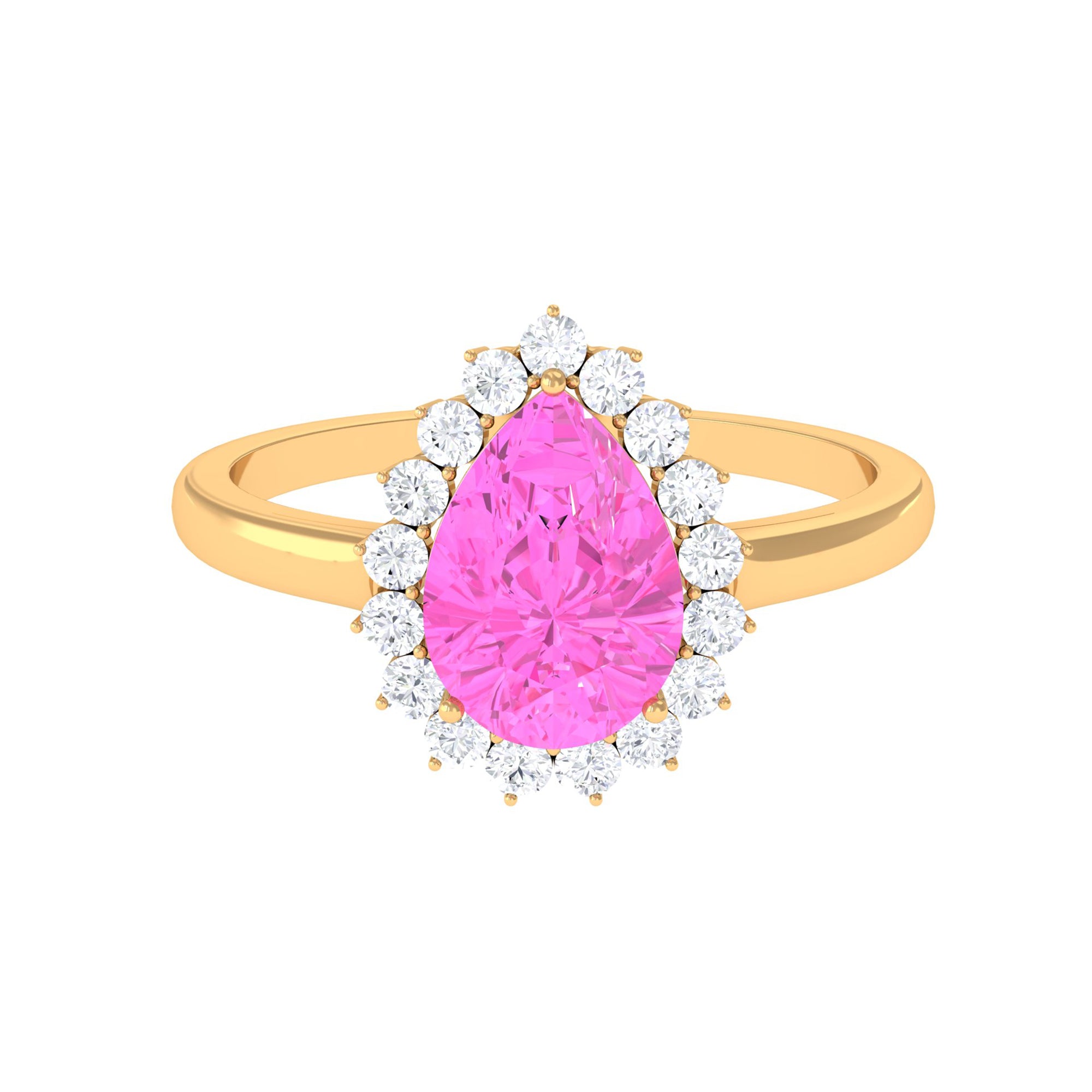 Rosec Jewels-Pear Created Pink Sapphire and Diamond Halo Engagement Ring