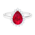 Rosec Jewels-Lab Created Ruby Teardrop Engagement Ring with Diamond Halo