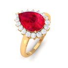 Rosec Jewels-Lab Created Ruby Teardrop Engagement Ring with Diamond Halo