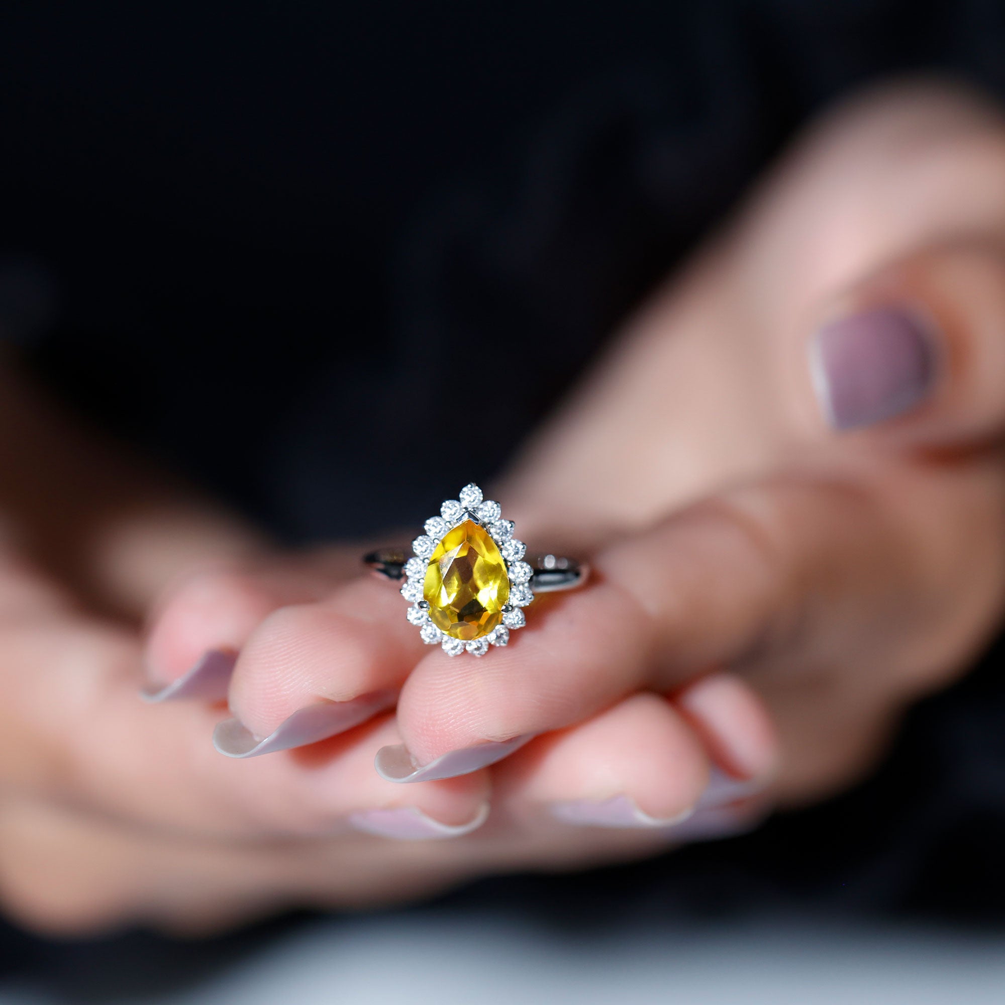 Rosec Jewels-Lab-Created Yellow Sapphire Engagement Ring with Moissanite Halo