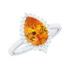 Rosec Jewels-Cocktail Halo Ring with Created Orange Sapphire and Diamond